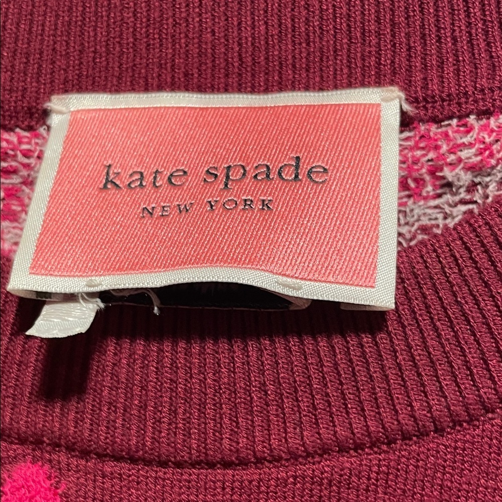 Kate Spade NY Mainline Marker Maroon with Pink Floral Puff Design Sweater - Picture 2 of 11